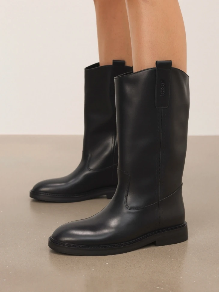 Kazar Slip-on Leather Boots With Flat Heel