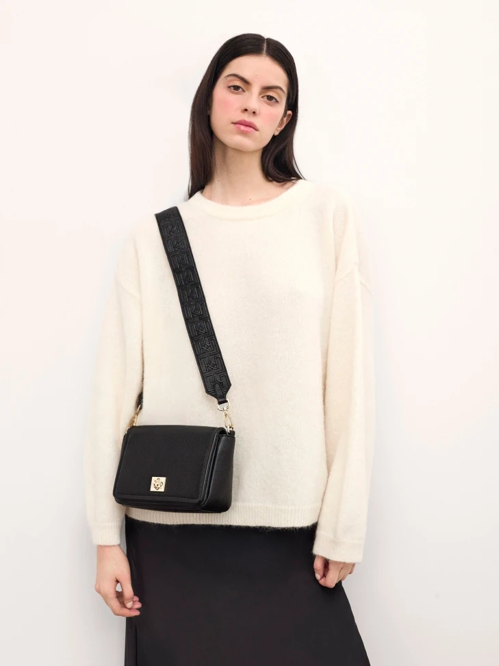 Kazar Small Black Leather Handbag With Flap