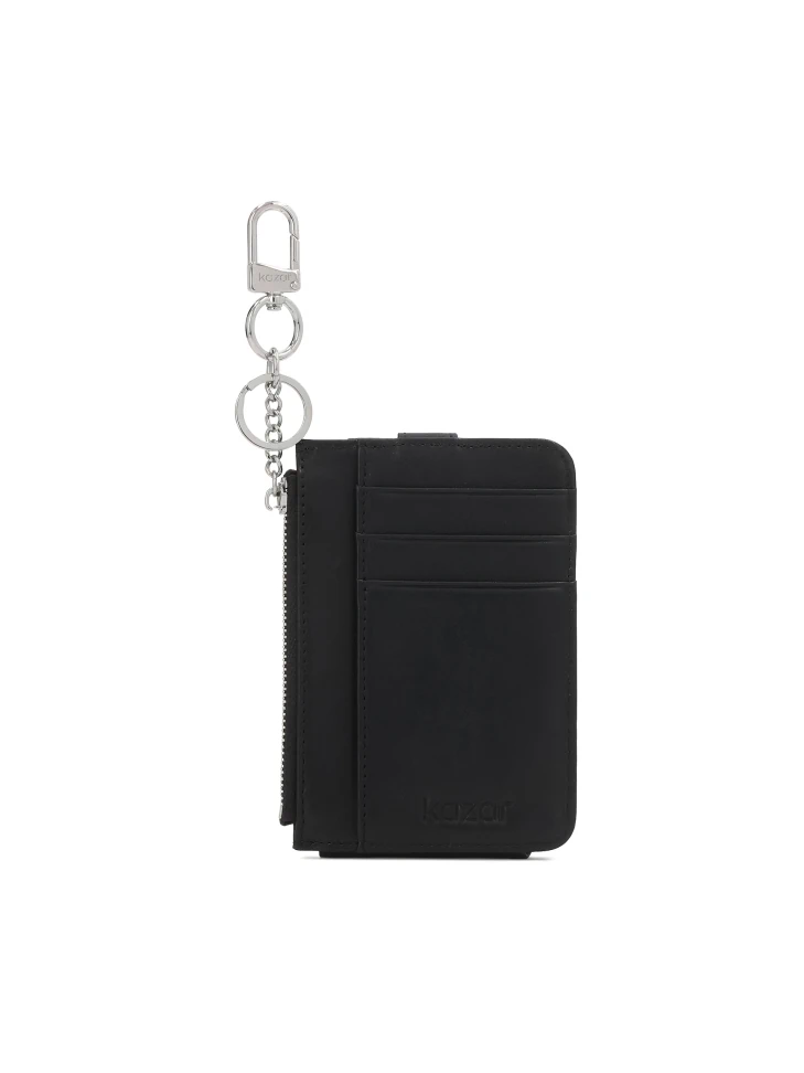 kazar Small black wallet clipped with a snap hook