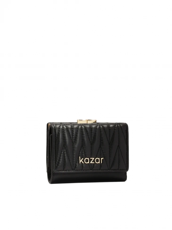 Kazar Small Black Wallet With Quilting