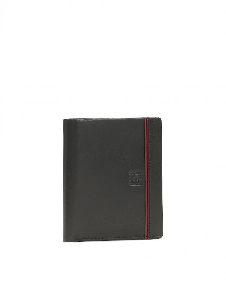 Kazar Small Black Wallet With Red Accent
