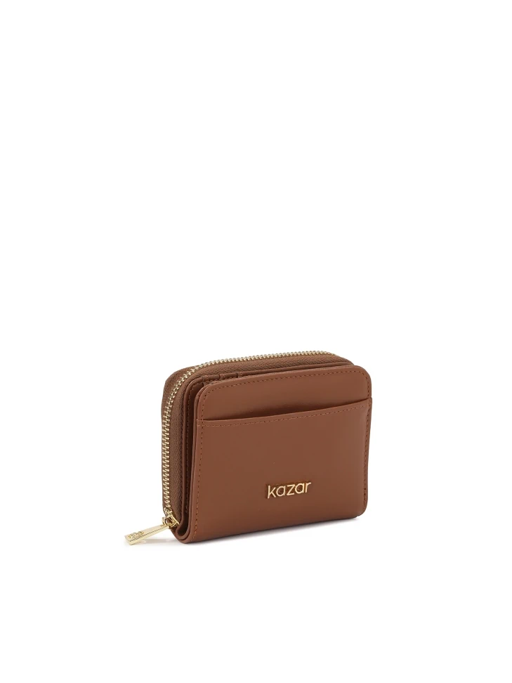Kazar Small Brown Wallet With Snap Closure Flap
