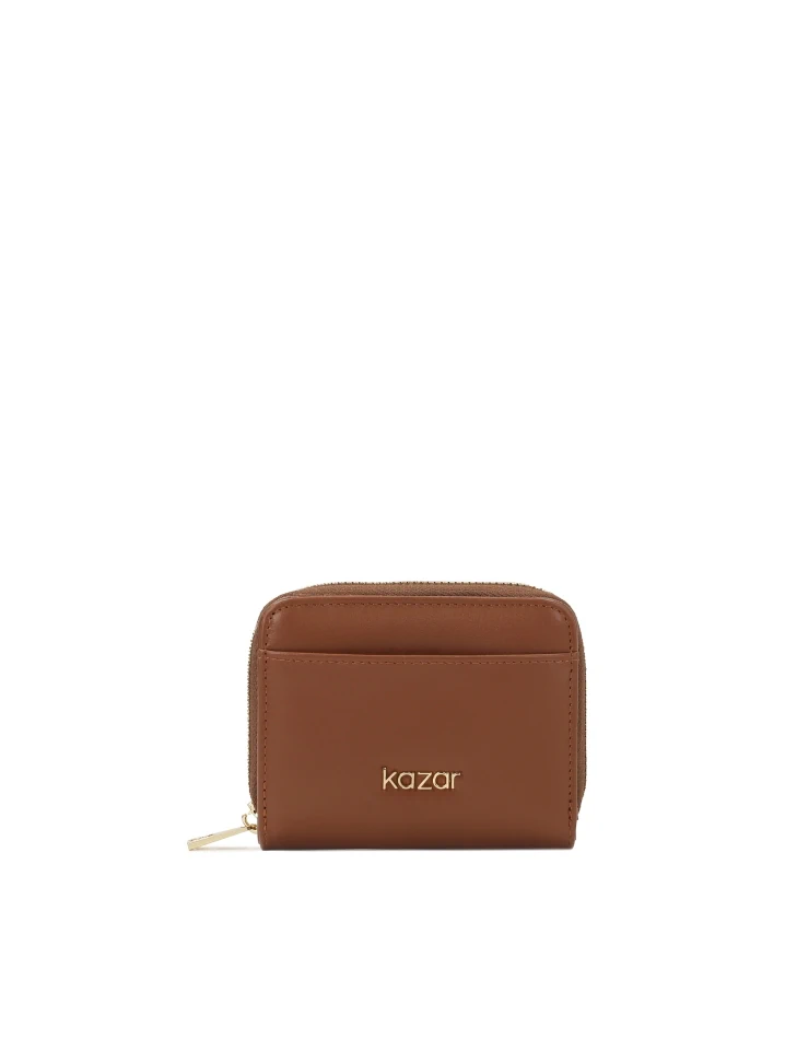 kazar Small brown wallet with snap closure flap