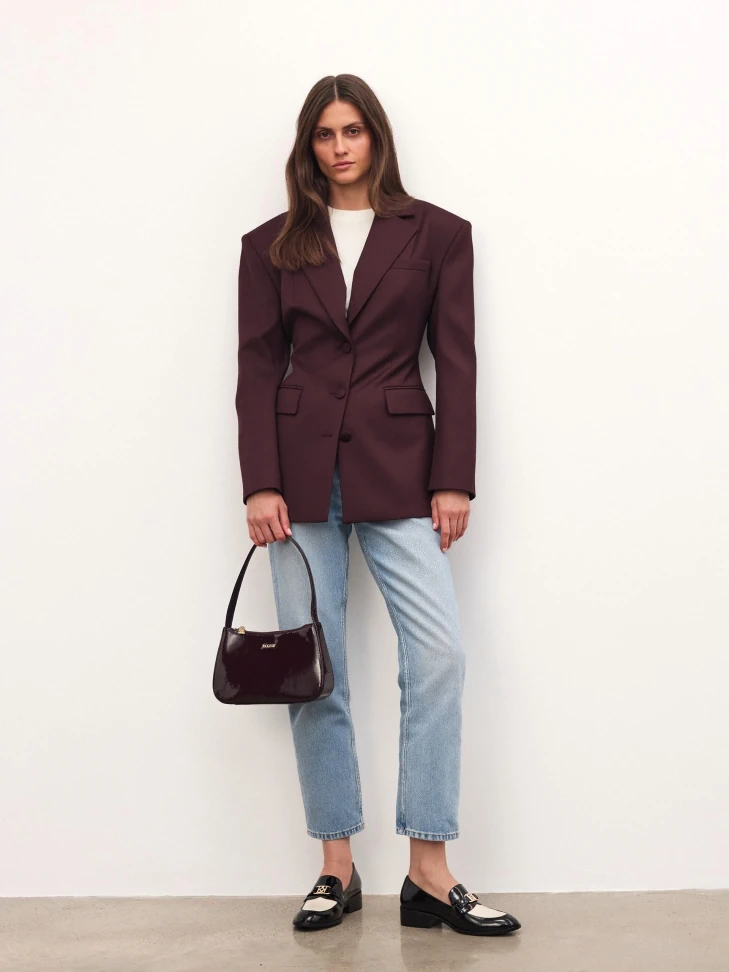 Kazar Small Patent Bag In Maroon Color