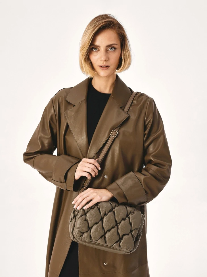 Kazar Soft Quilted Handbag In Taupe Color