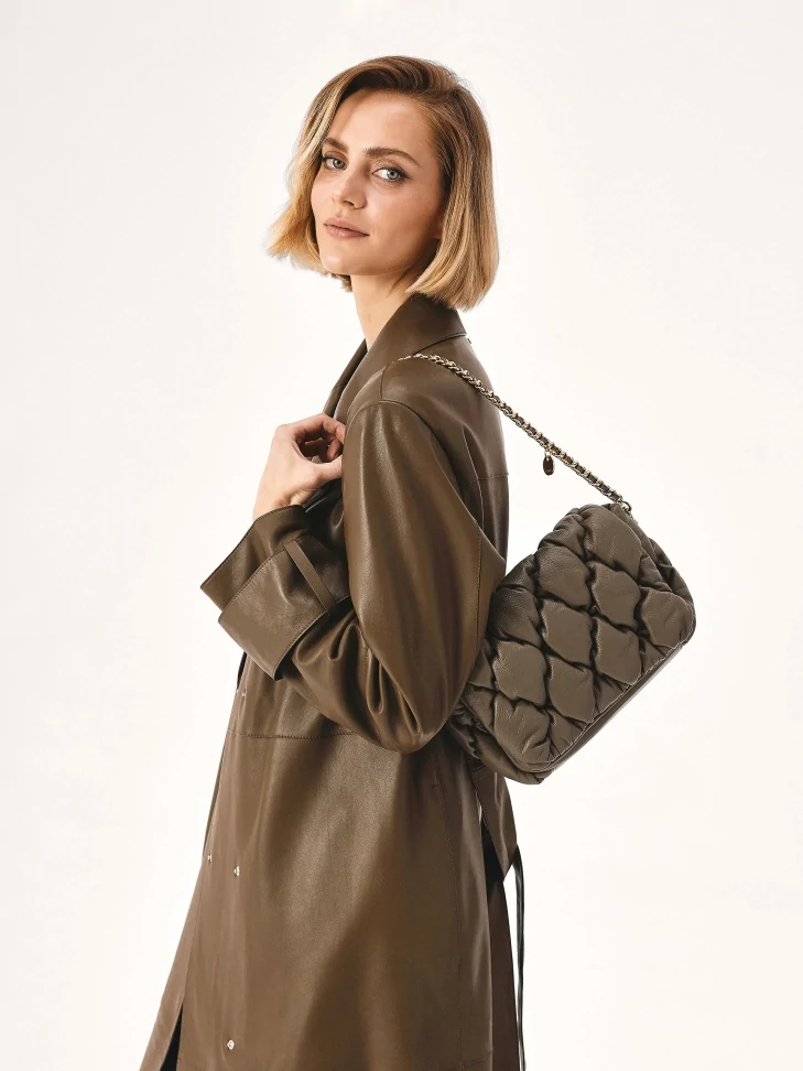 Kazar Soft Quilted Handbag In Taupe Color