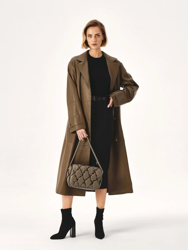 Kazar Soft Quilted Handbag In Taupe Color