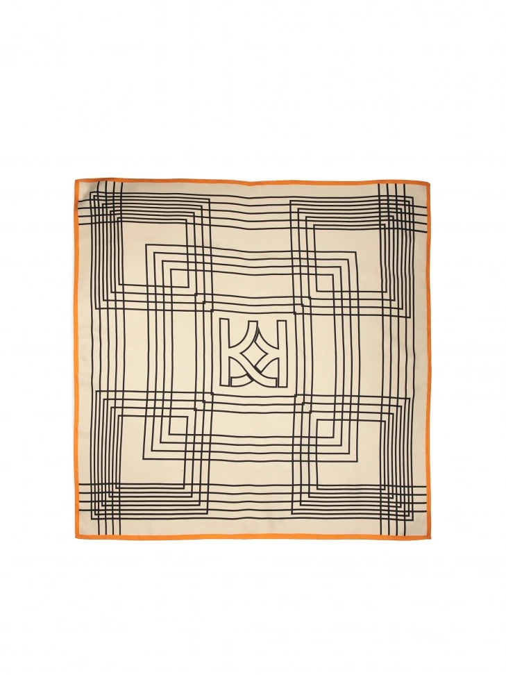 Kazar Square Silk Scarf With Geometric Patterns