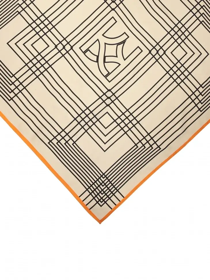 Kazar Square Silk Scarf With Geometric Patterns