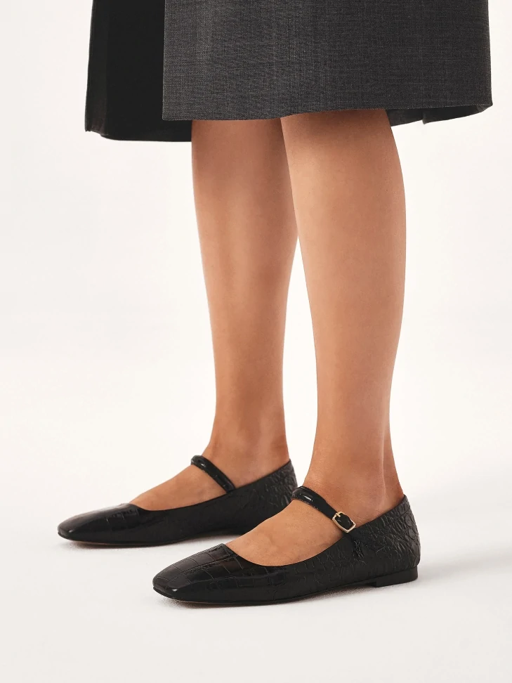 Kazar Stamped Leather Flat Sole Pumps