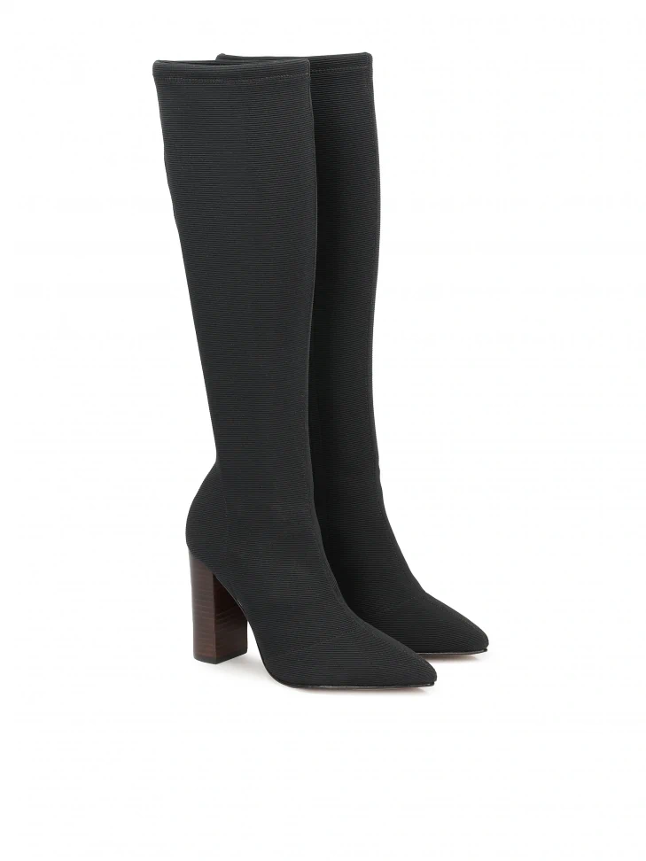 Kazar Stretch Fabric Boots With Brown Heels