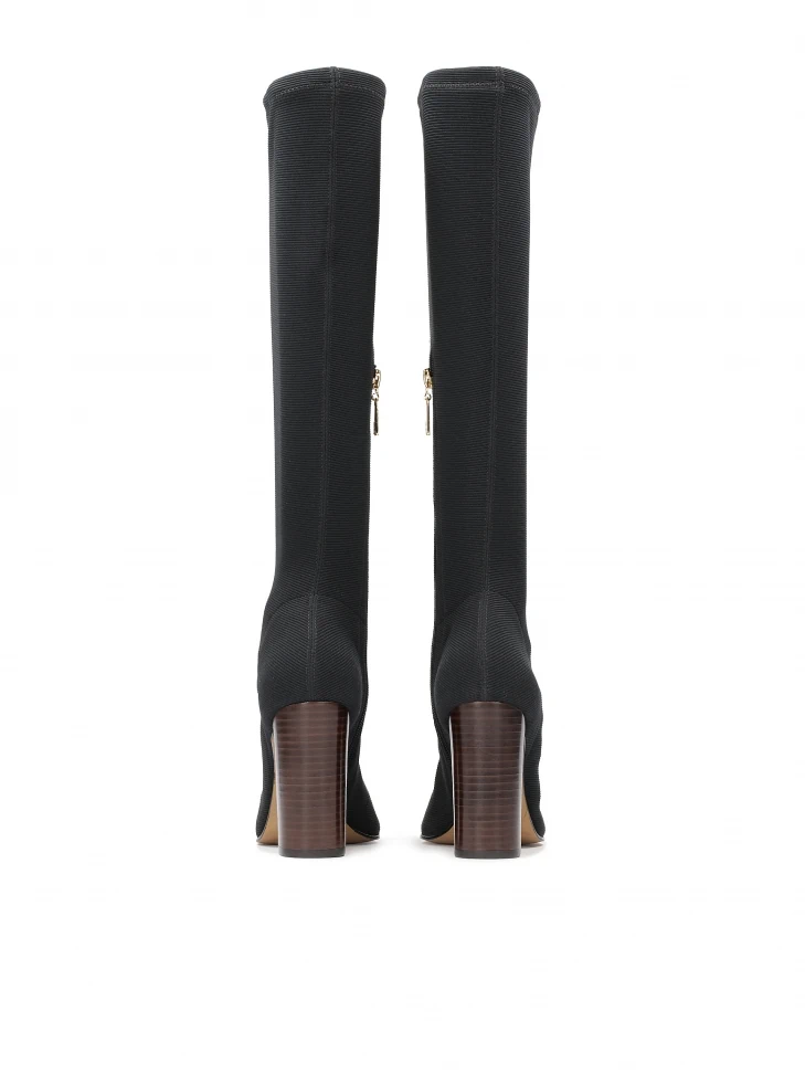 Kazar Stretch Fabric Boots With Brown Heels