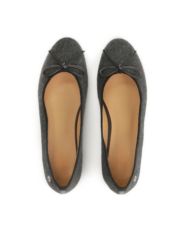Kazar Structured Gray Fabric Ballerinas
