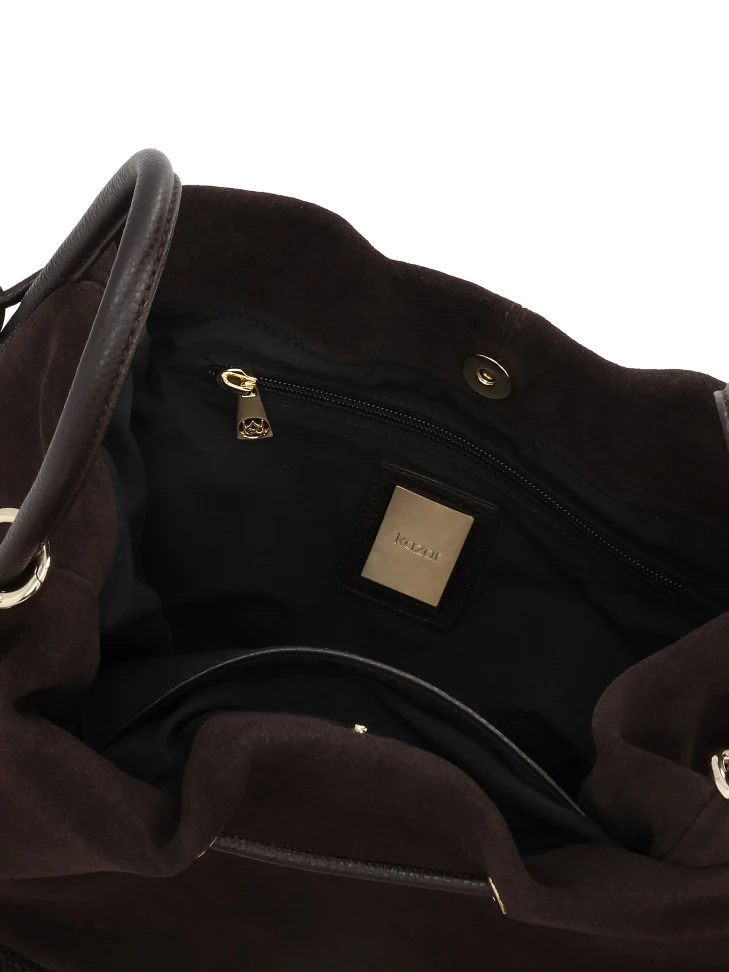 Kazar Suede Bag In Dark Brown Color With Gold Logo