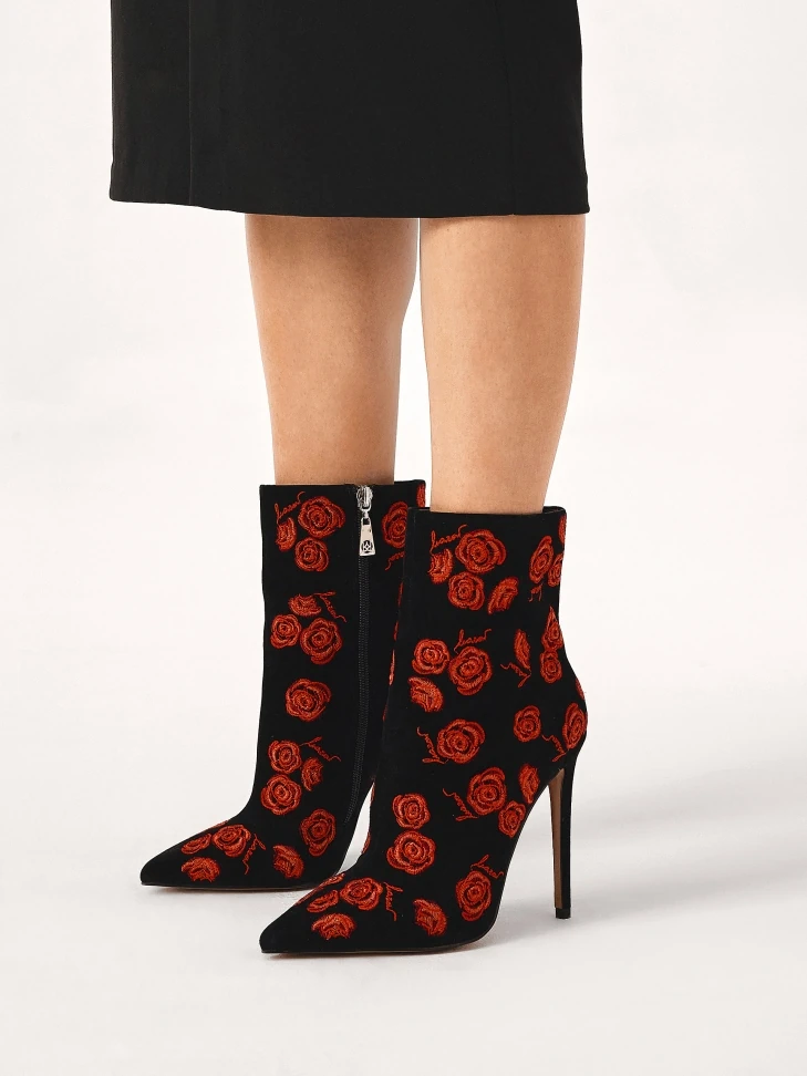 Kazar Suede Boots With Embroidered Red Flowers