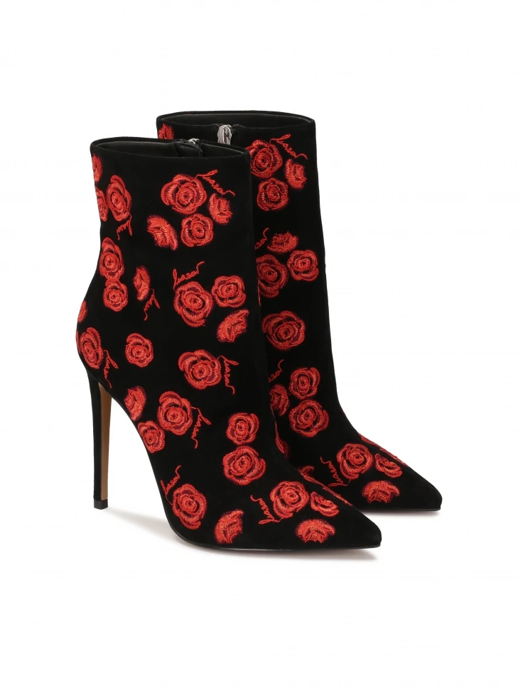 Kazar Suede Boots With Embroidered Red Flowers