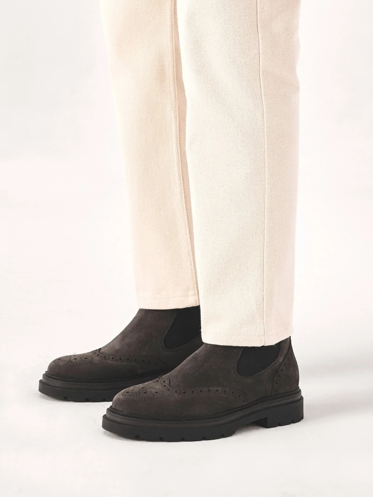 Kazar Suede Brown Chelsea Boots With Ornamentation