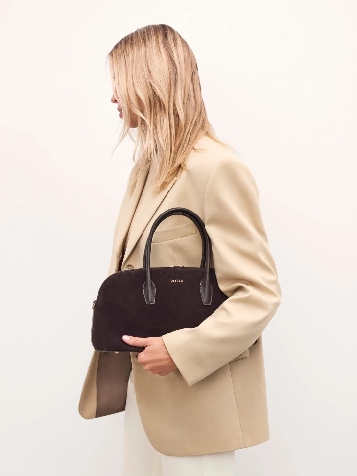 Kazar Suede Brown Handbag With Handles