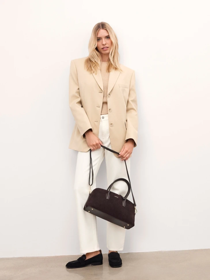 Kazar Suede Brown Handbag With Handles