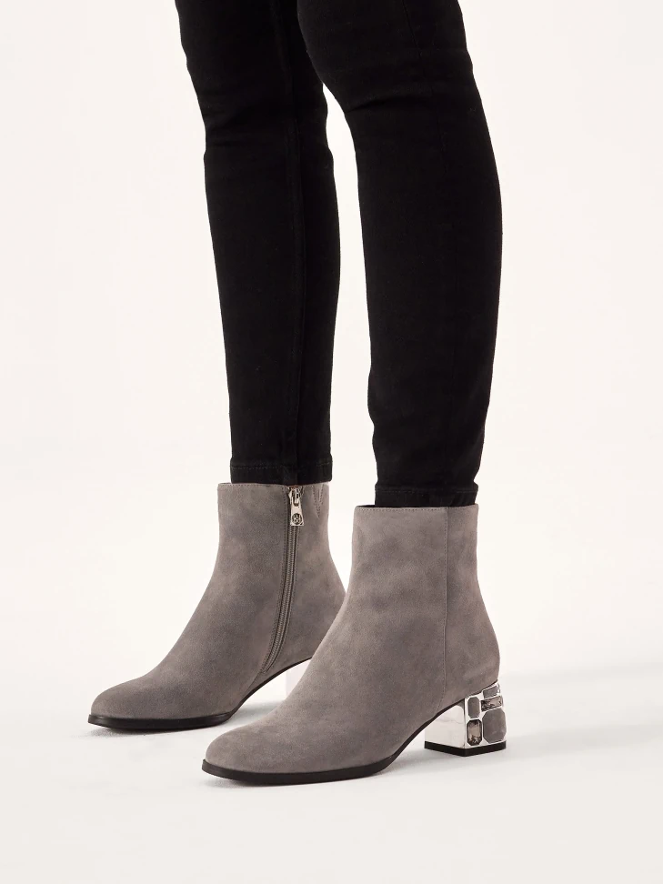 Kazar Suede Grey Boots With Decorative Heel