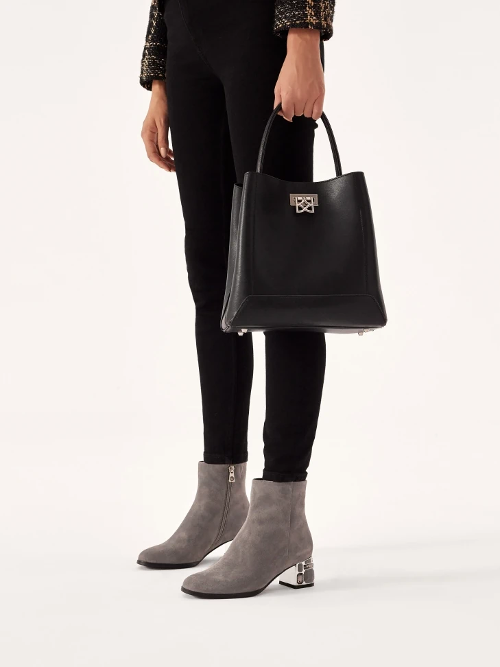 Kazar Suede Grey Boots With Decorative Heel