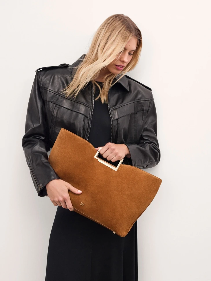 Kazar Suede Handbag With Metal Handles