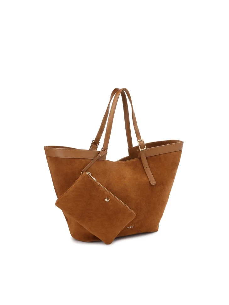 Kazar Suede Light Brown Trapeze Handbag