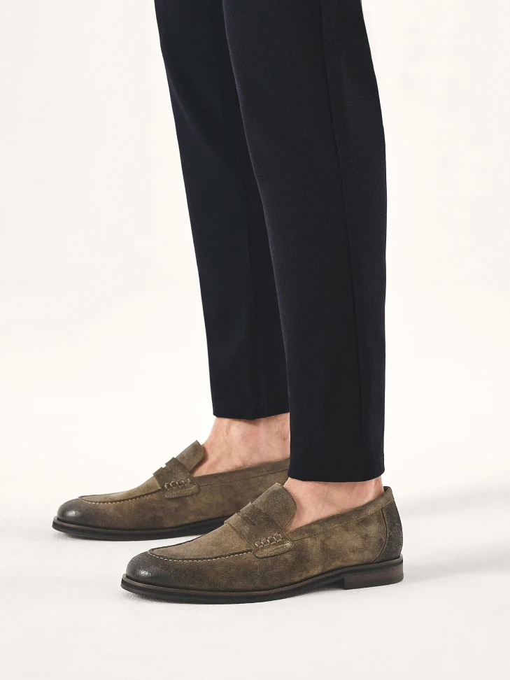 Kazar Suede Loafers In Khaki Color