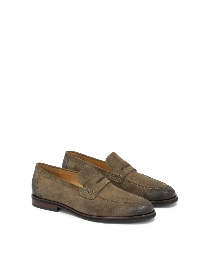 Kazar Suede Loafers In Khaki Color