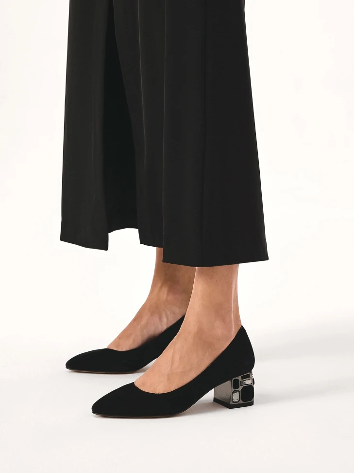 Kazar Suede Low Pumps With Embellished Heel