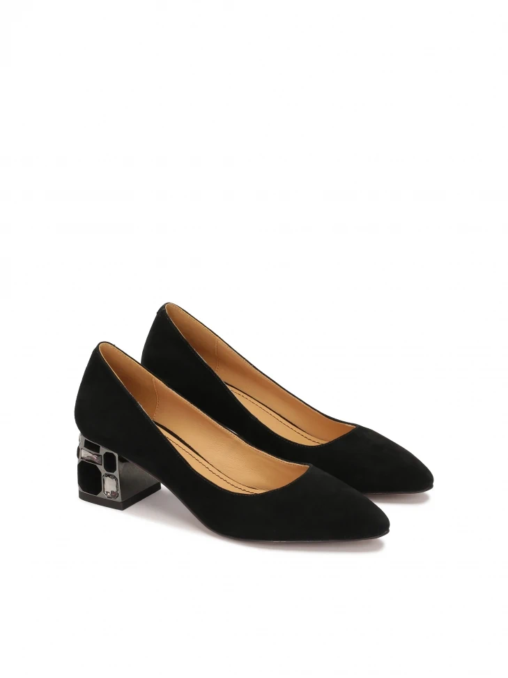 Kazar Suede Low Pumps With Embellished Heel