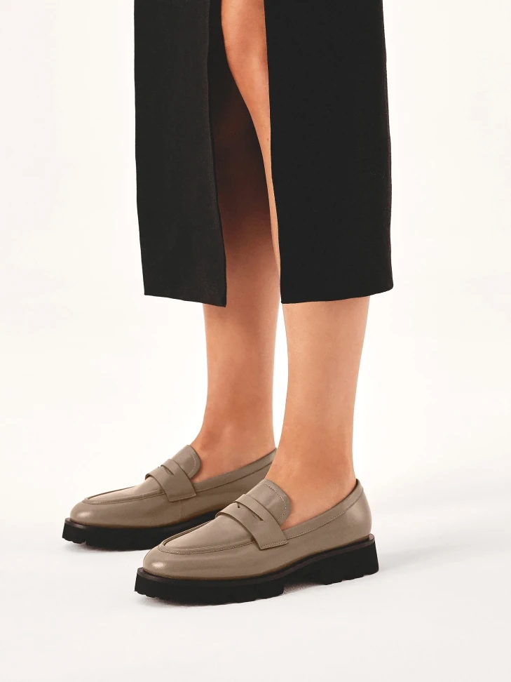 Kazar Taupe Leather Loafers With Contrasting Sole