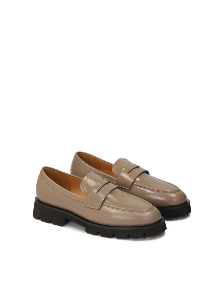 Kazar Taupe Leather Loafers With Contrasting Sole