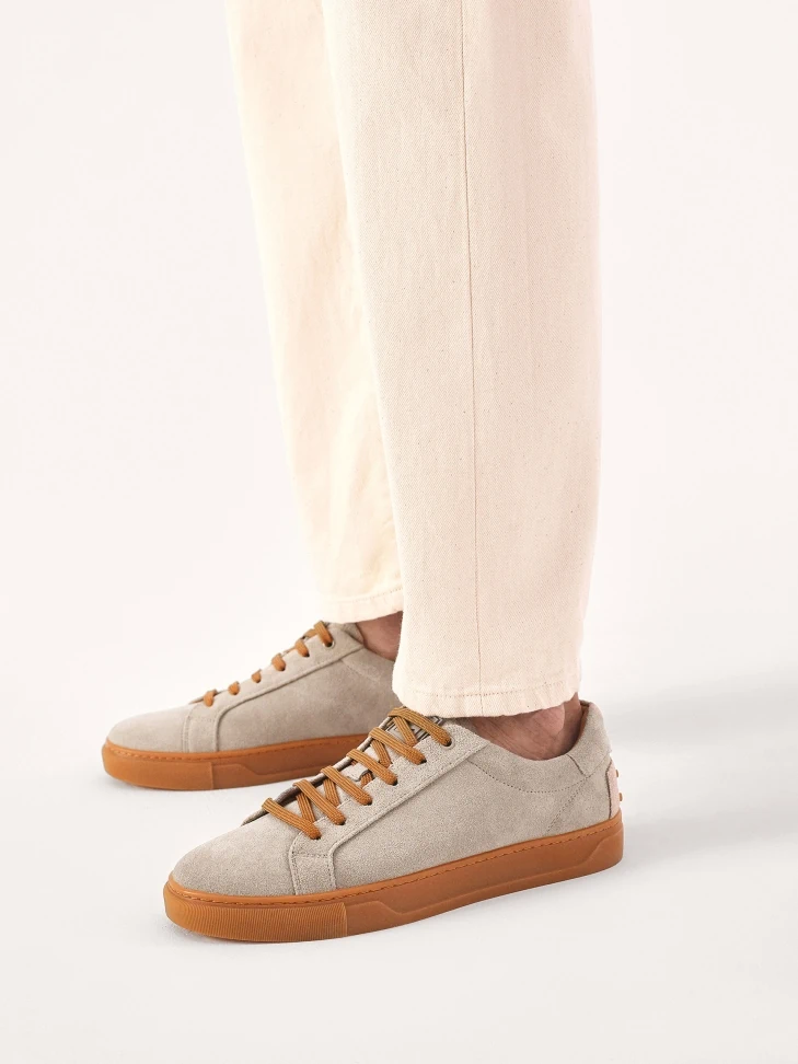Kazar Taupe Suede Sneakers With Brown Accessories
