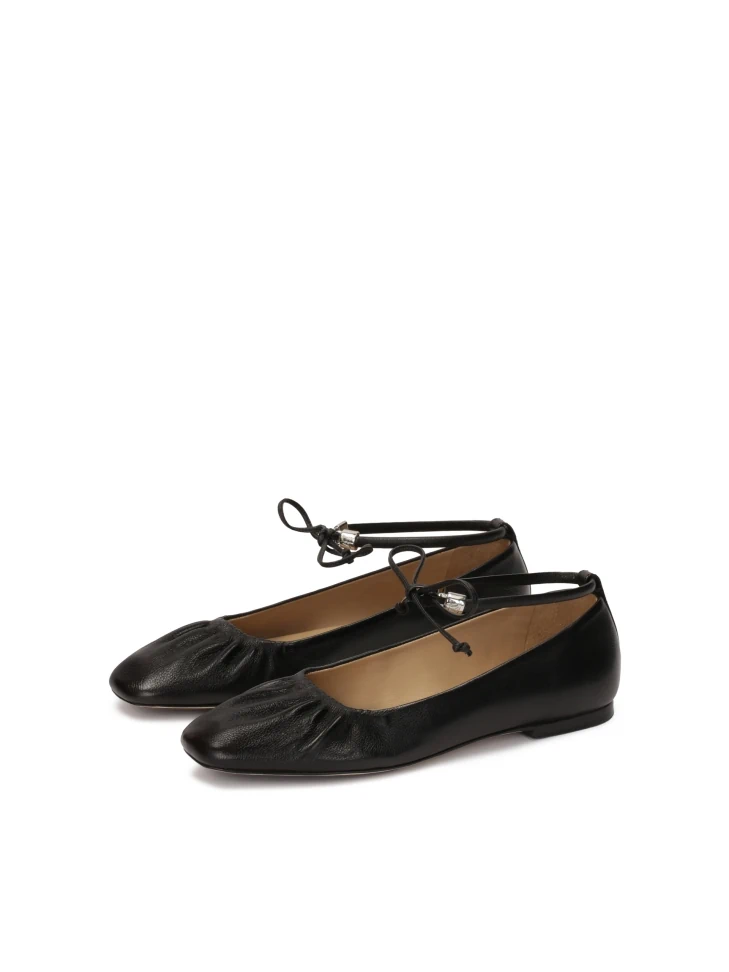 Kazar Tiered Black Leather Ballerinas