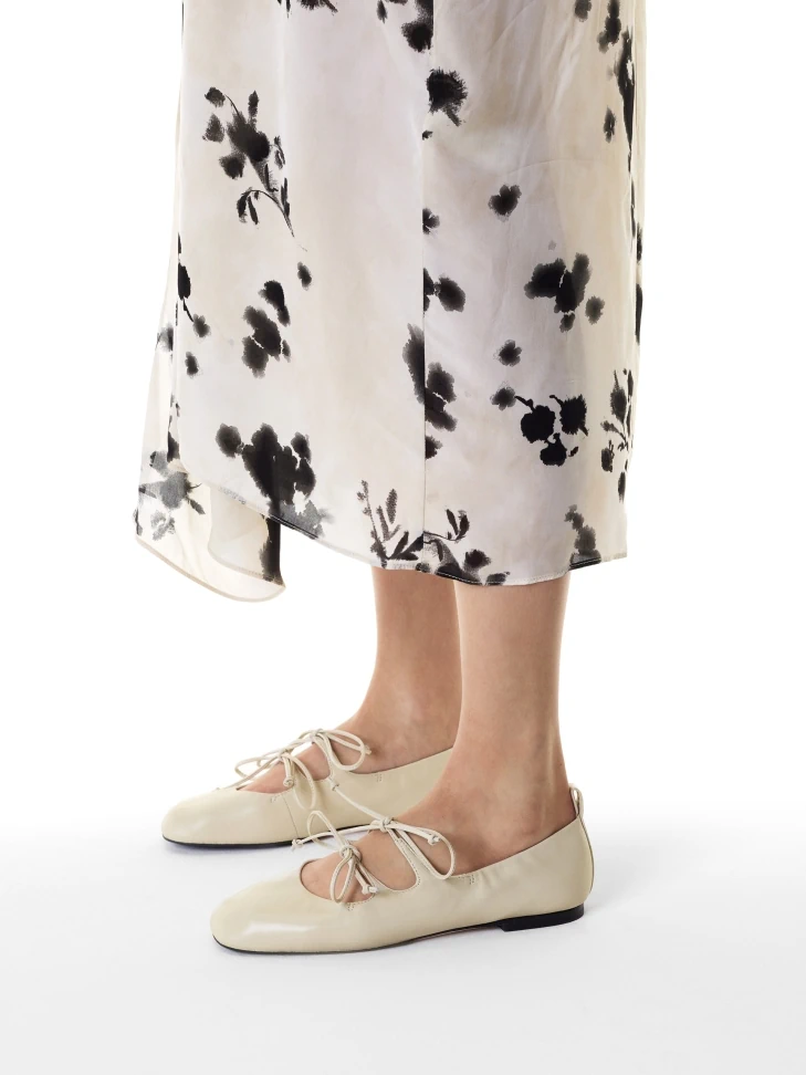 Kazar Tiered Off White Soft Leather Ballerinas