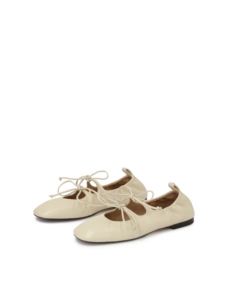 Kazar Tiered Off White Soft Leather Ballerinas
