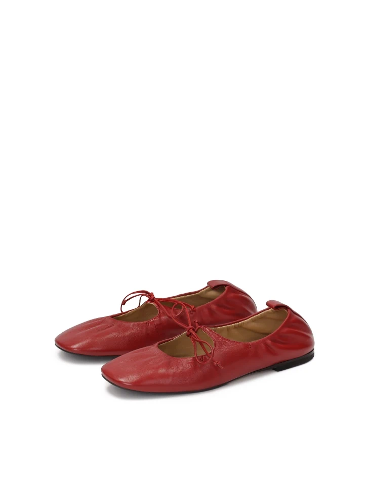 Kazar Tiered Red Ballerinas On A Leather Sole
