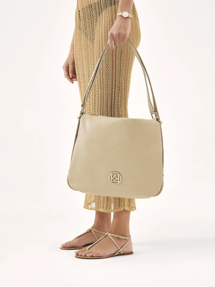 Kazar Urban Leather Handbag In Beige Color