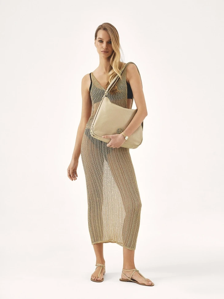 Kazar Urban Leather Handbag In Beige Color