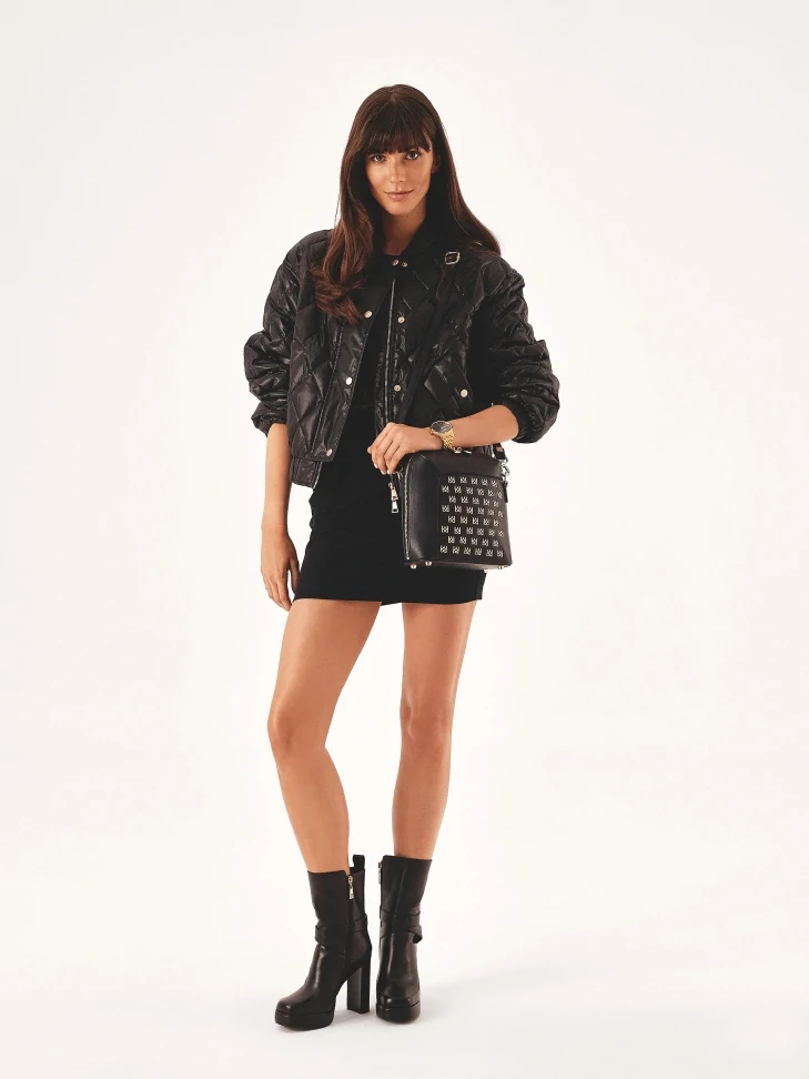 Kazar Versatile Black Handbag With Metal Monograms