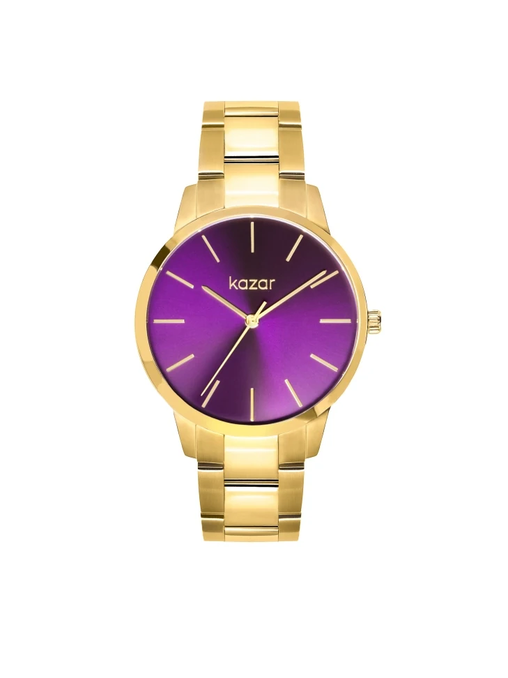 kazar Watch with purple dial and gold bracelet