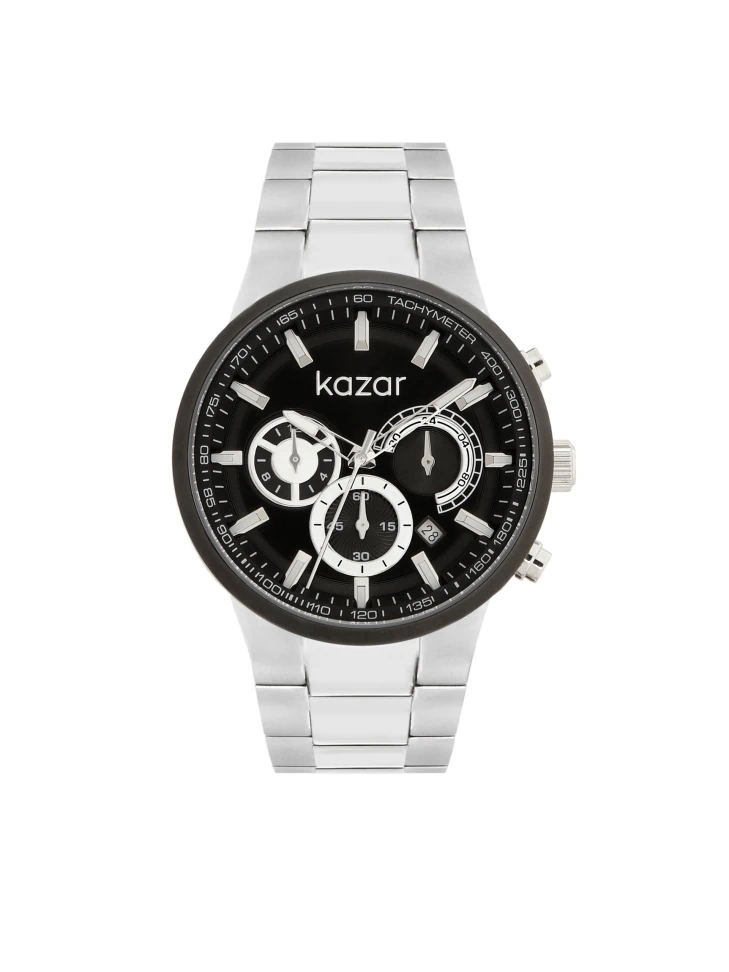 kazar Watch with silver bracelet and black dial