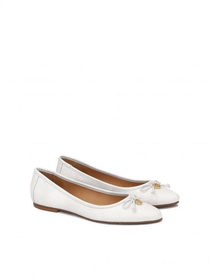 Kazar White Ballerinas With A Bow On The Nose