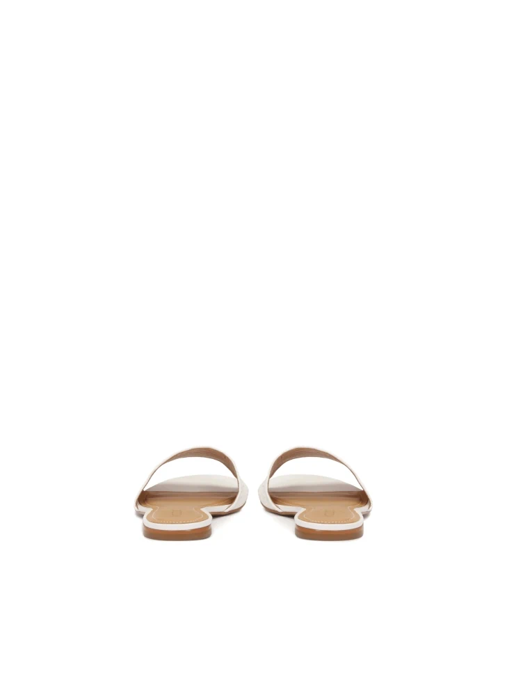 Kazar White Embossed Leather Flat Slides