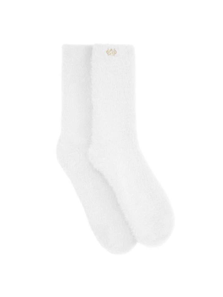 Kazar White Fluffy Monogrammed Socks