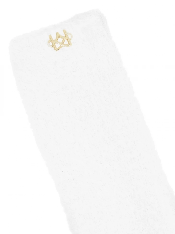 Kazar White Fluffy Monogrammed Socks