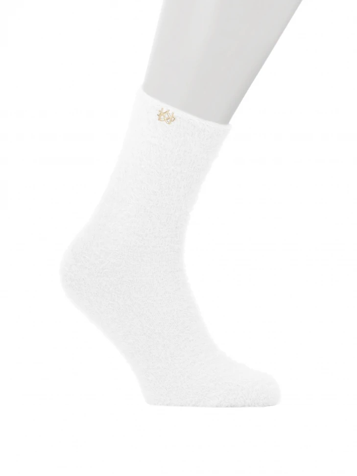 kazar White fluffy monogrammed socks