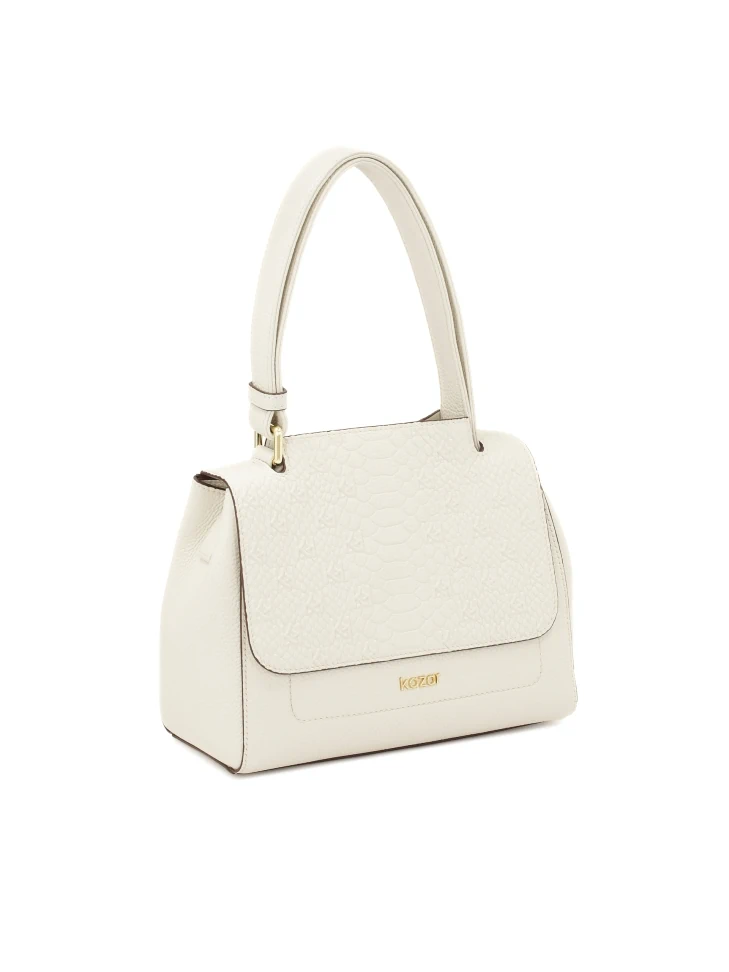 Kazar White Handbag With Flap In Embossed Pattern