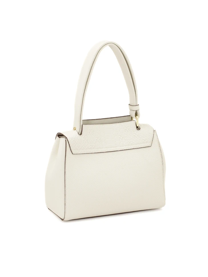 Kazar White Handbag With Flap In Embossed Pattern